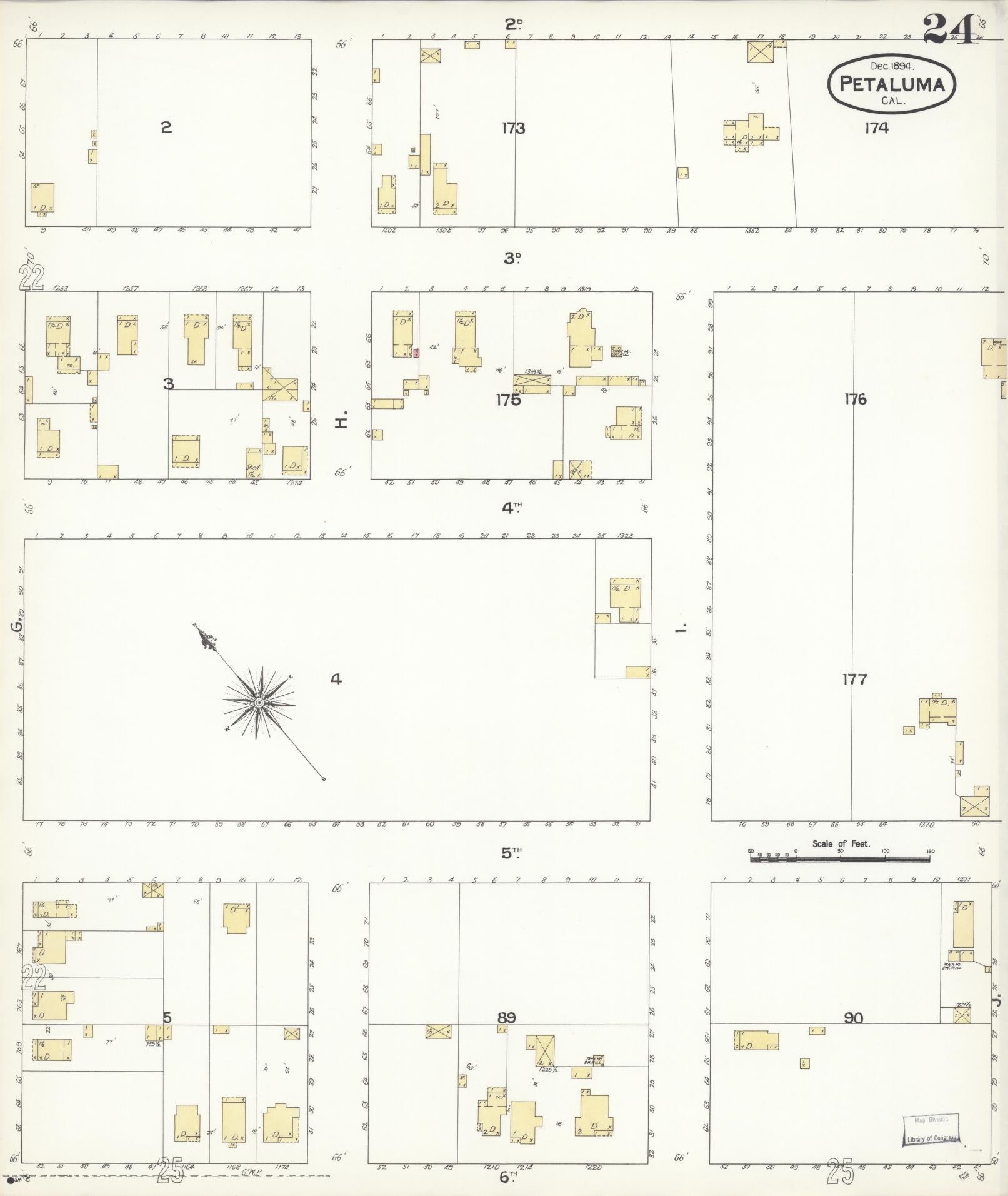 Sanborn Fire Insurance Map from Petaluma, Sonoma County, California (1894), Sheet #0024 - Complete Map Set gallery image, historic Sanborn map, vintage wall art, California California