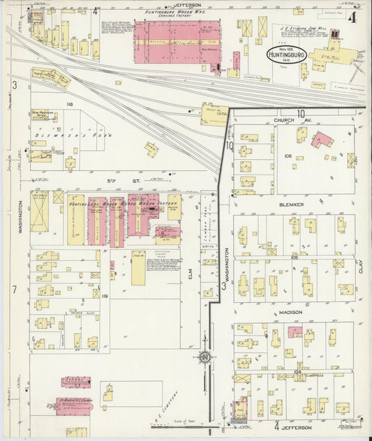 Sanborn Fire Insurance Map from Huntingburg, Dubois County, Indiana (1913), Sheet #0004 - Historic Sanborn Fire Insurance Map Print, vintage old map wall art, antique decor, genealogy gift, Indiana Indiana map