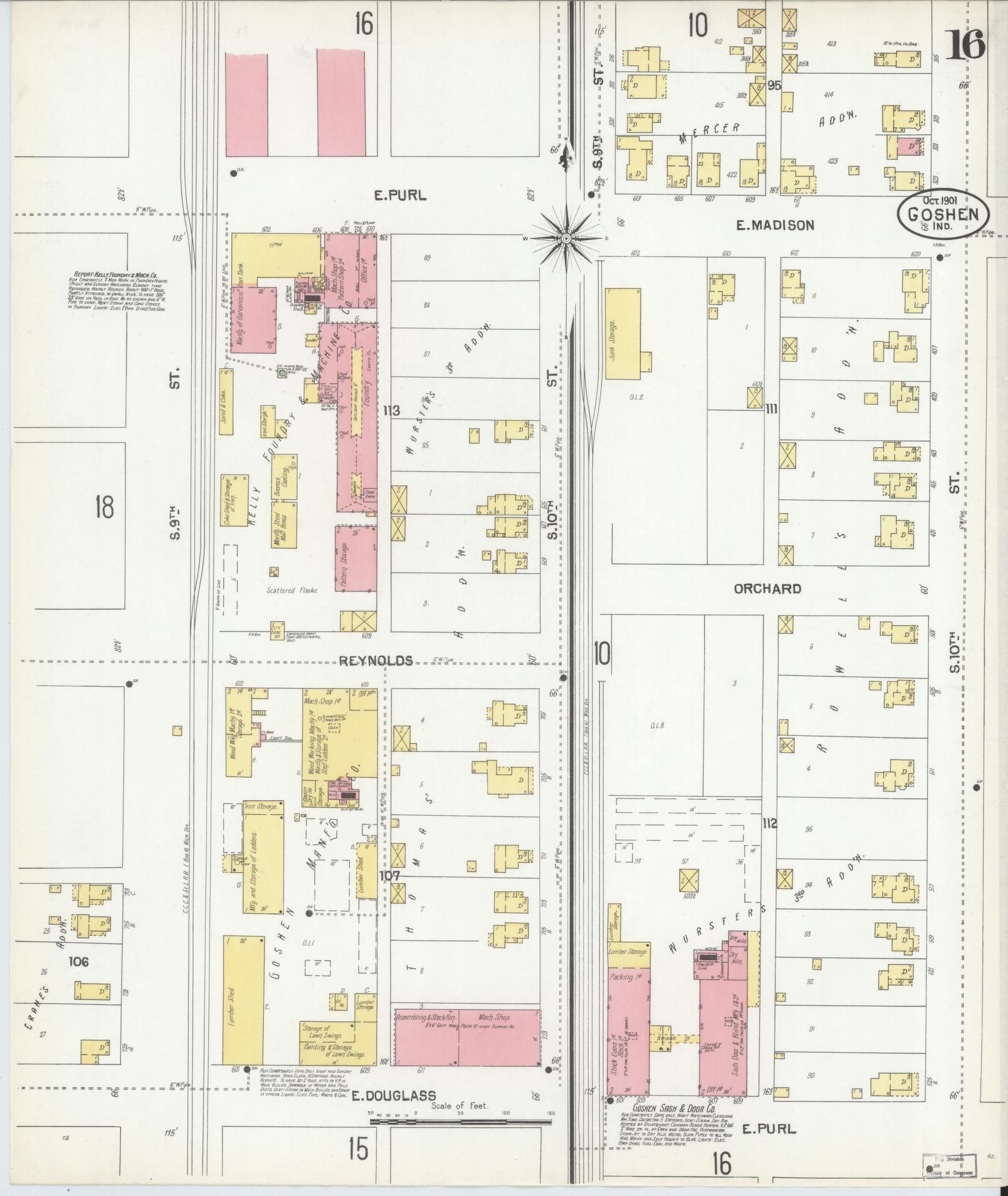 Sanborn Fire Insurance Map from Goshen, Elkhart County, Indiana (1901), Sheet #0016 - Complete Map Set gallery image, historic Sanborn map, vintage wall art, Indiana Indiana