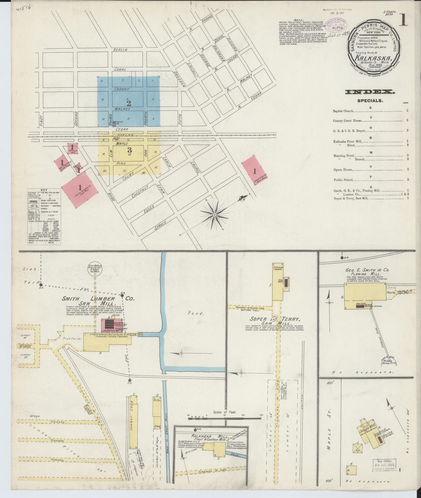 Sanborn Fire Insurance Map from Kalkaska, Kalkaska County, Michigan (1893), Sheet #0001 - Complete Map Set gallery image, historic Sanborn map, vintage wall art, Michigan Michigan
