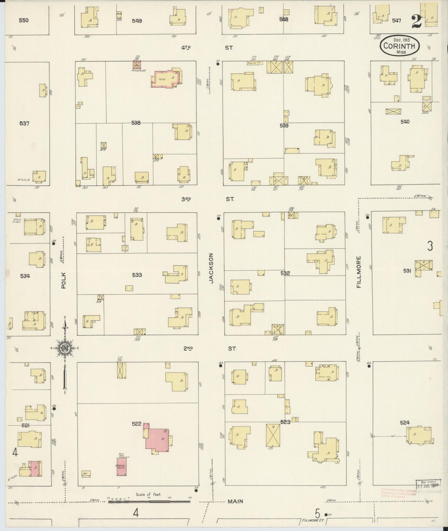 Sanborn Fire Insurance Map from Corinth, Alcorn County, Mississippi (1913), Sheet #0002 - Historic Sanborn Fire Insurance Map Print, vintage old map wall art, antique decor, genealogy gift, Mississippi Mississippi map