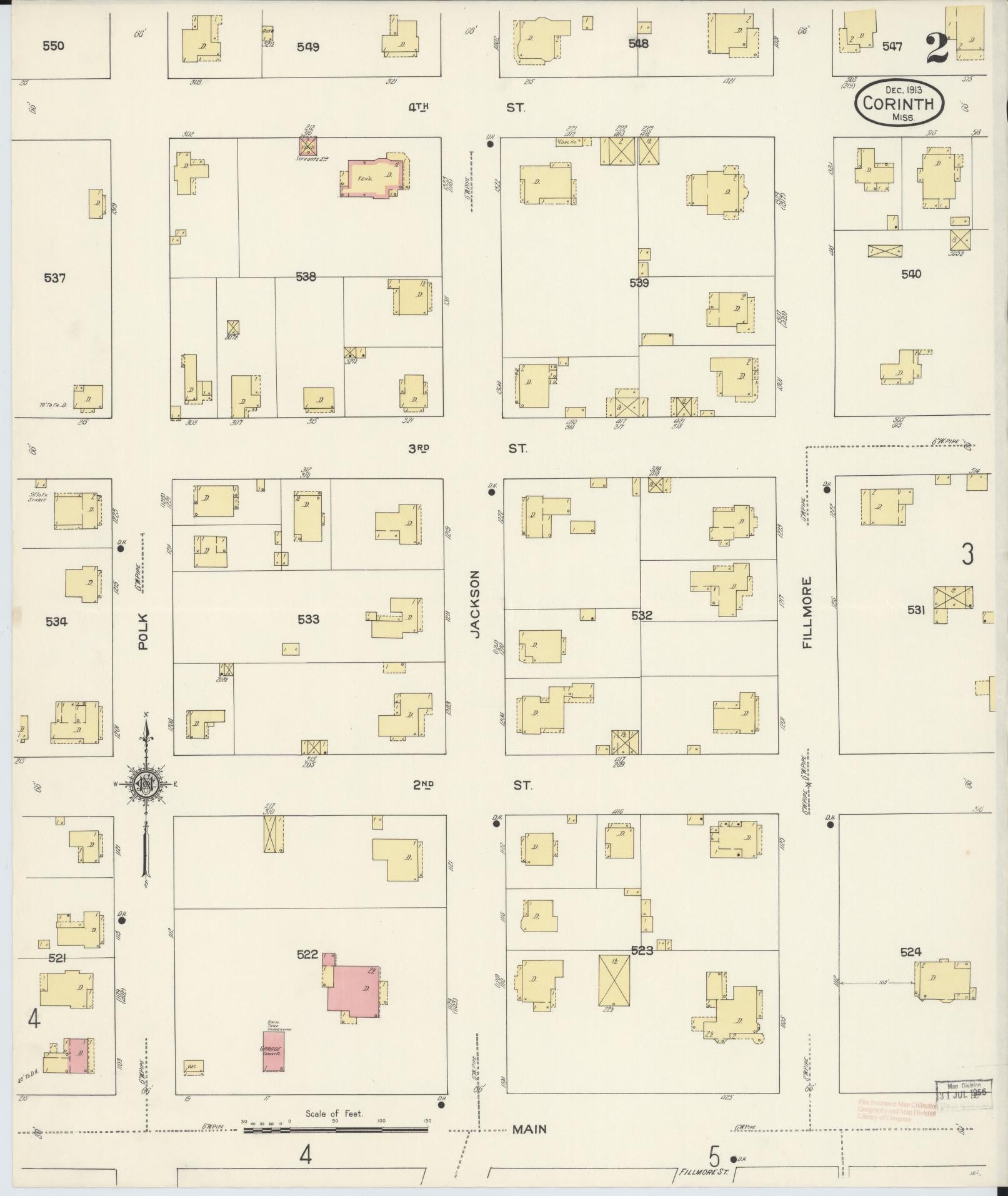 Sanborn Fire Insurance Map from Corinth, Alcorn County, Mississippi (1913), Sheet #0002 - Historic Sanborn Fire Insurance Map Print, vintage old map wall art, antique decor, genealogy gift, Mississippi Mississippi map