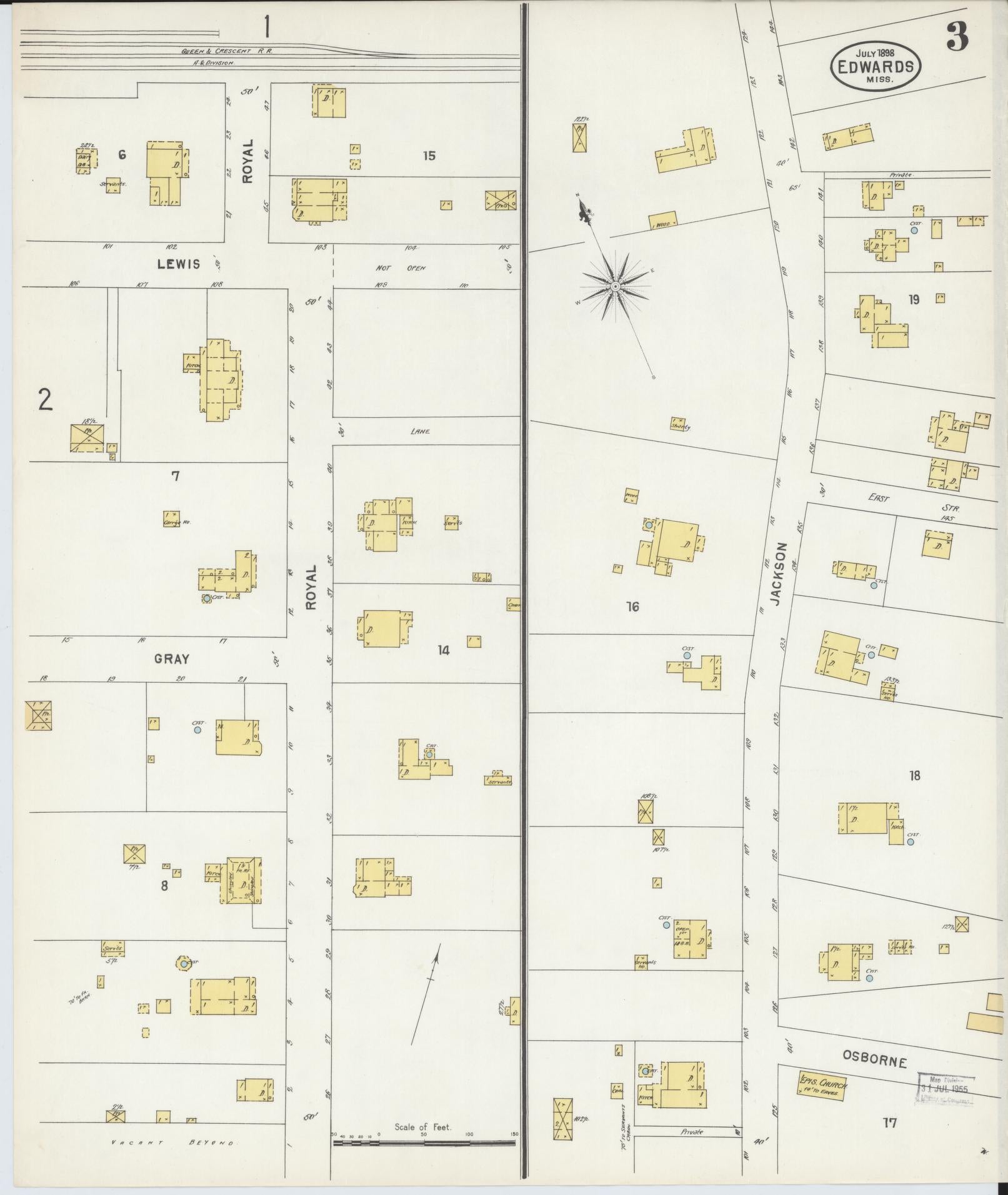 Sanborn Fire Insurance Map from Edwards, Hinds County, Mississippi (1898), Sheet #0003 - Complete Map Set gallery image, historic Sanborn map, vintage wall art, Mississippi Mississippi