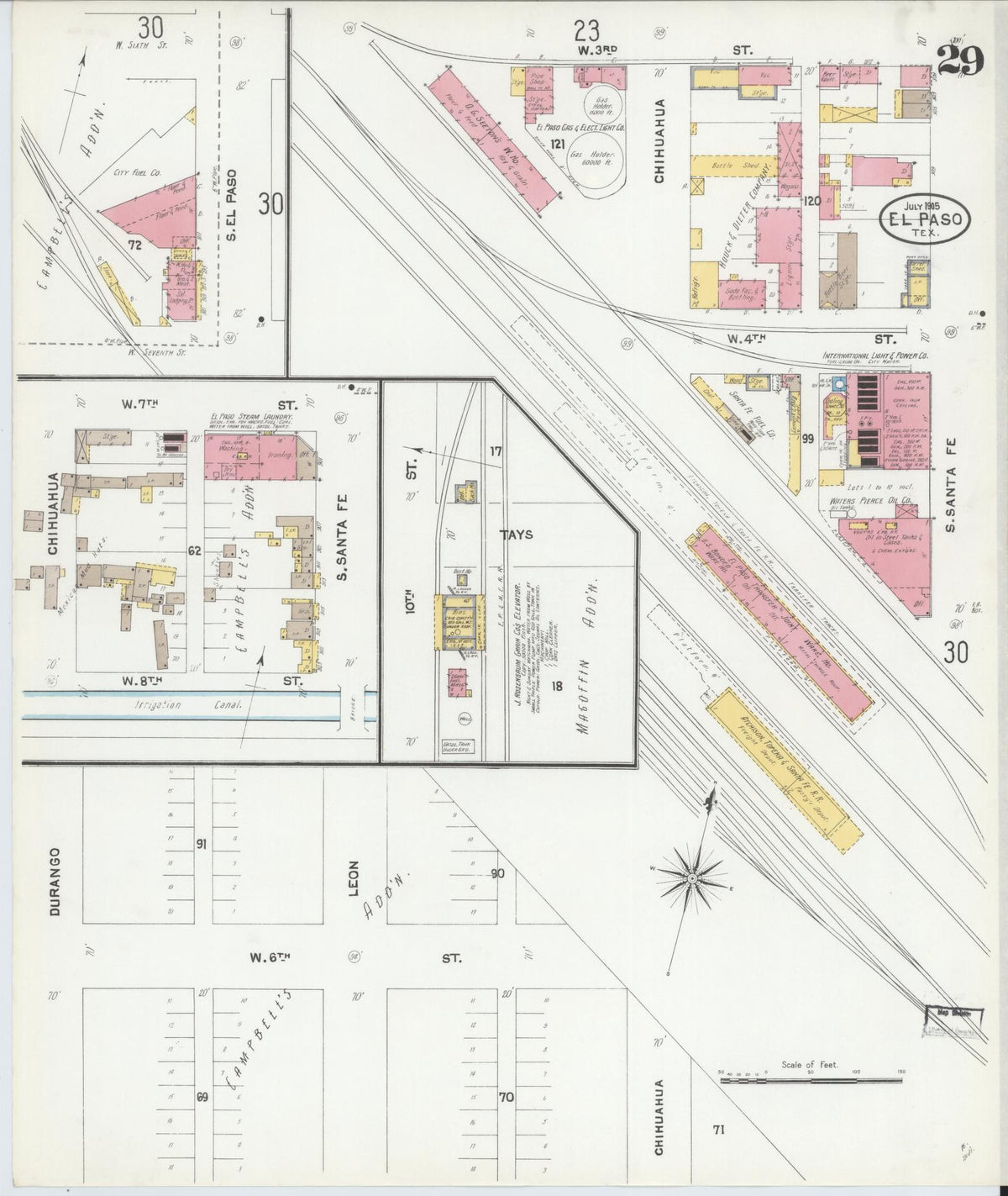 Sanborn Fire Insurance Map from El Paso, El Paso County, Texas (1905), Sheet #0029 - Historic Sanborn Fire Insurance Map Print, vintage old map wall art, antique decor, genealogy gift, Texas Texas map