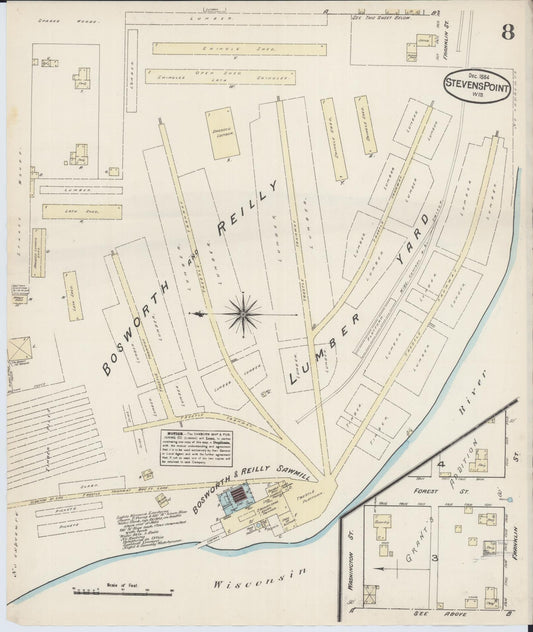Sanborn Fire Insurance Map from Stevens Point, Portage County, Wisconsin (1884), Sheet #0008 - Historic Sanborn Fire Insurance Map Print, vintage old map wall art, antique decor, genealogy gift, Wisconsin Wisconsin map