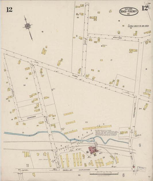 Sanborn Fire Insurance Map from Dover, Piscataguis County, Maine (1923), Sheet #0012 - Historic Sanborn Fire Insurance Map Print, vintage old map wall art, antique decor, genealogy gift, Maine Maine map