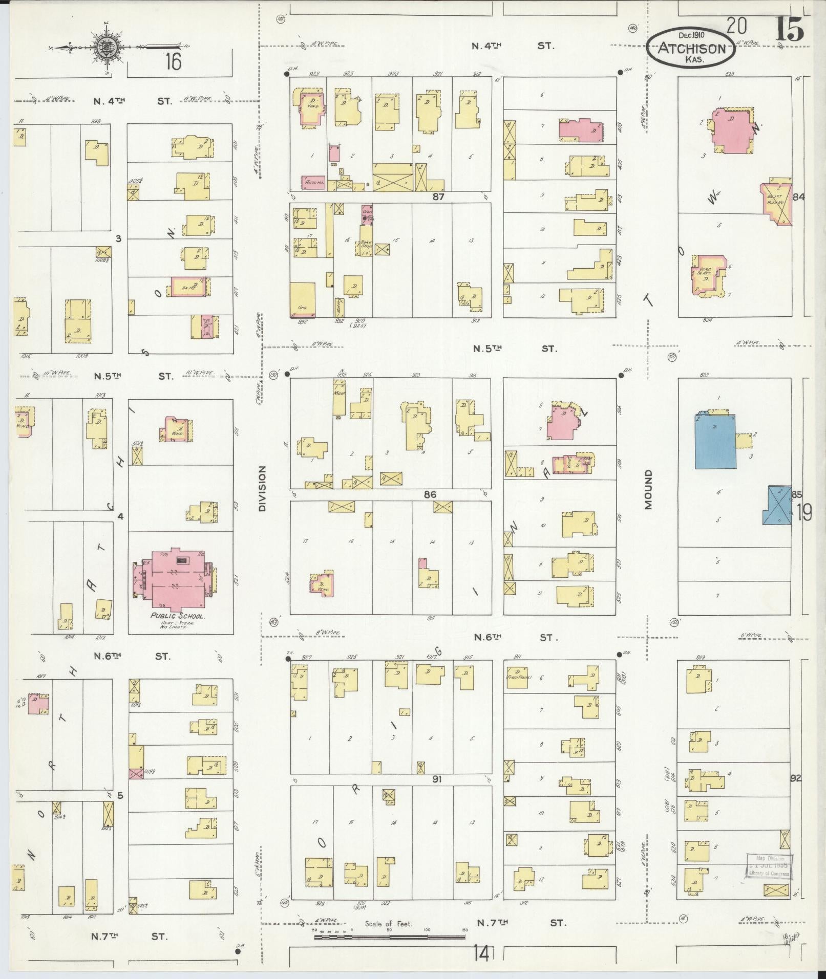 Sanborn Fire Insurance Map from Atchison, Atchison County, Kansas (1910), Sheet #0015 - Complete Map Set gallery image, historic Sanborn map, vintage wall art, Kansas Kansas