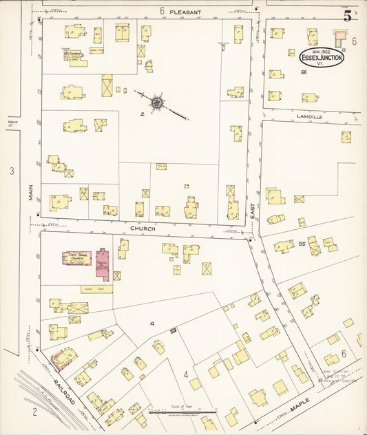 Sanborn Fire Insurance Map from Essex Junction, Chittenden County, Vermont (1922), Sheet #0005 - Historic Sanborn Fire Insurance Map Print, vintage old map wall art, antique decor, genealogy gift, Vermont Vermont map