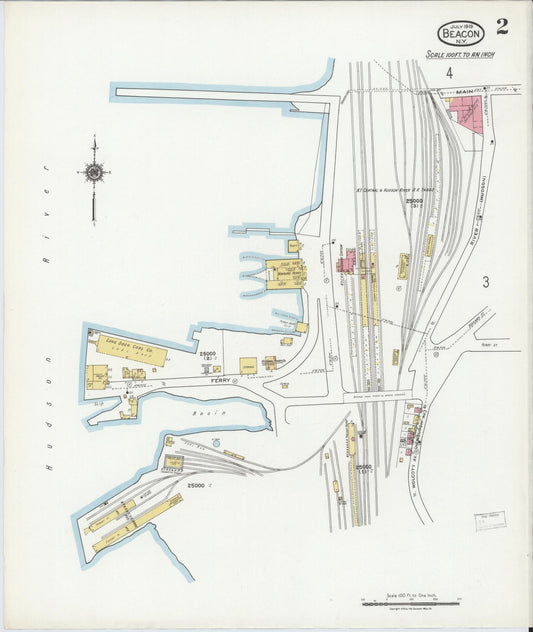 Sanborn Fire Insurance Map from Beacon, Dutchess County, New York (1919), Sheet #0002 - Historic Sanborn Fire Insurance Map Print, vintage old map wall art, antique decor, genealogy gift, New York New York map