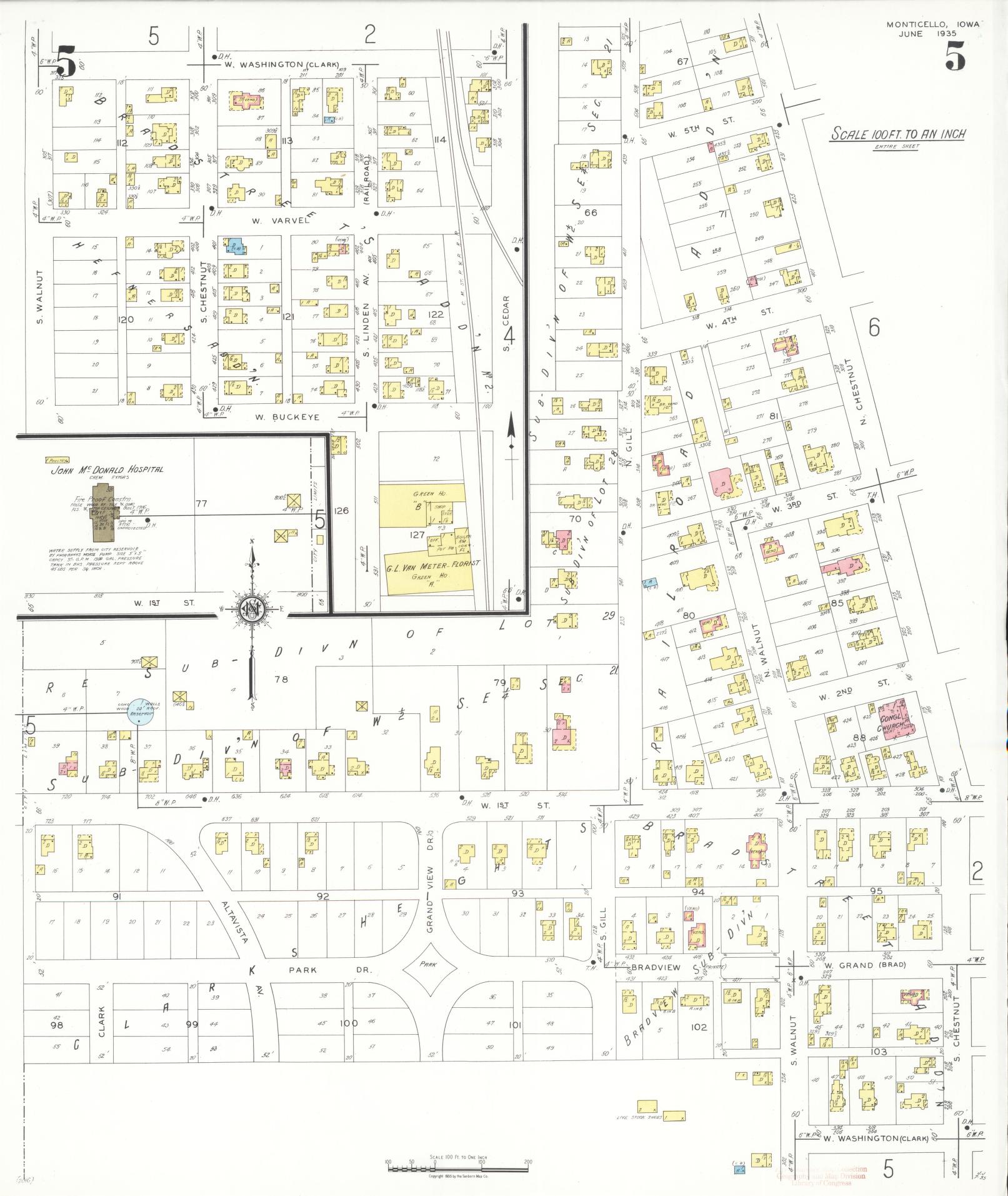 Sanborn Fire Insurance Map from Monticello, Jones County, Iowa (1935), Sheet #0005 - Historic Sanborn Fire Insurance Map Print