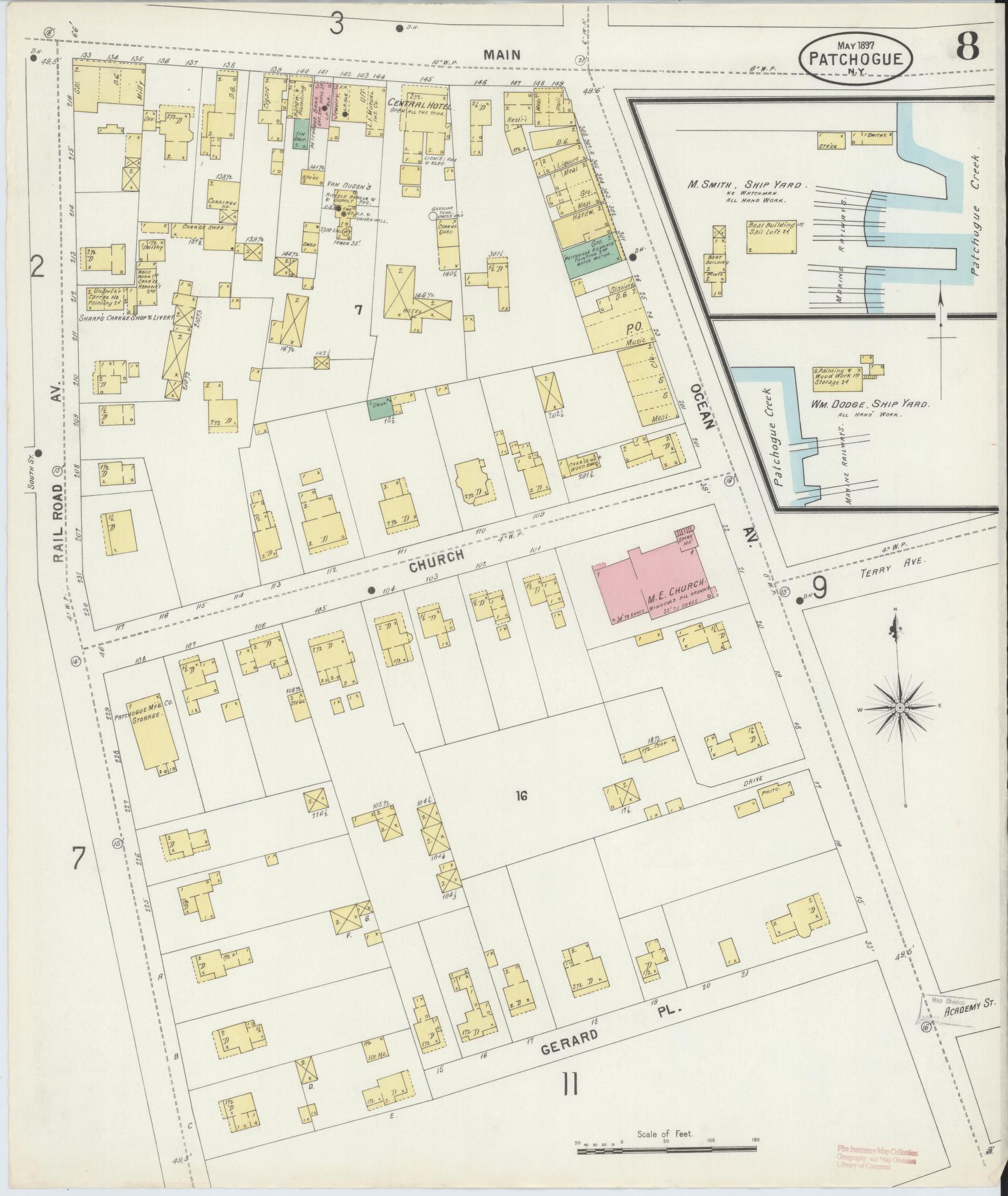 Sanborn Fire Insurance Map from Patchogue, Suffolk County, New York (1897), Sheet #0008 - Complete Map Set gallery image, historic Sanborn map, vintage wall art, New York New York