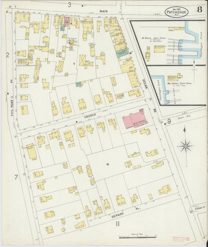 Sanborn Fire Insurance Map from Patchogue, Suffolk County, New York (1897), Sheet #0008 - Complete Map Set gallery image, historic Sanborn map, vintage wall art, New York New York