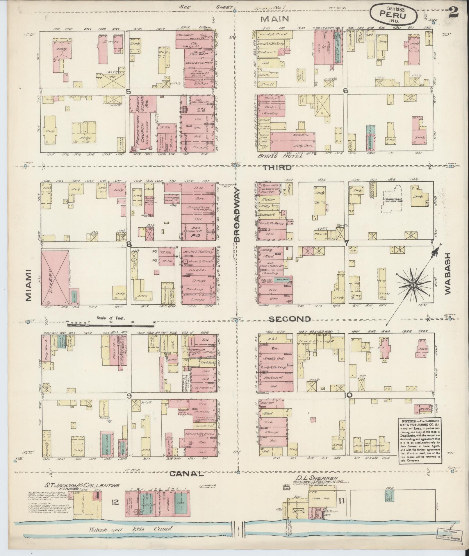 Sanborn Fire Insurance Map from Peru, Miami County, Indiana (1883), Sheet #0002 - Historic Sanborn Fire Insurance Map Print, vintage old map wall art, antique decor, genealogy gift, Indiana Indiana map