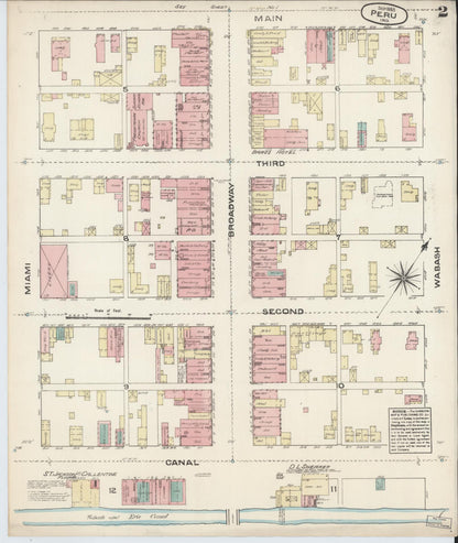 Sanborn Fire Insurance Map from Peru, Miami County, Indiana (1883), Sheet #0002 - Historic Sanborn Fire Insurance Map Print, vintage old map wall art, antique decor, genealogy gift, Indiana Indiana map