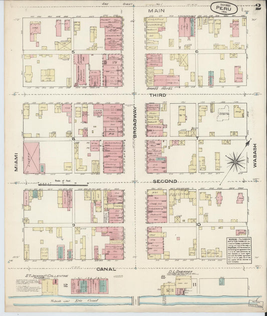 Sanborn Fire Insurance Map from Peru, Miami County, Indiana (1883), Sheet #0002 - Historic Sanborn Fire Insurance Map Print, vintage old map wall art, antique decor, genealogy gift, Indiana Indiana map