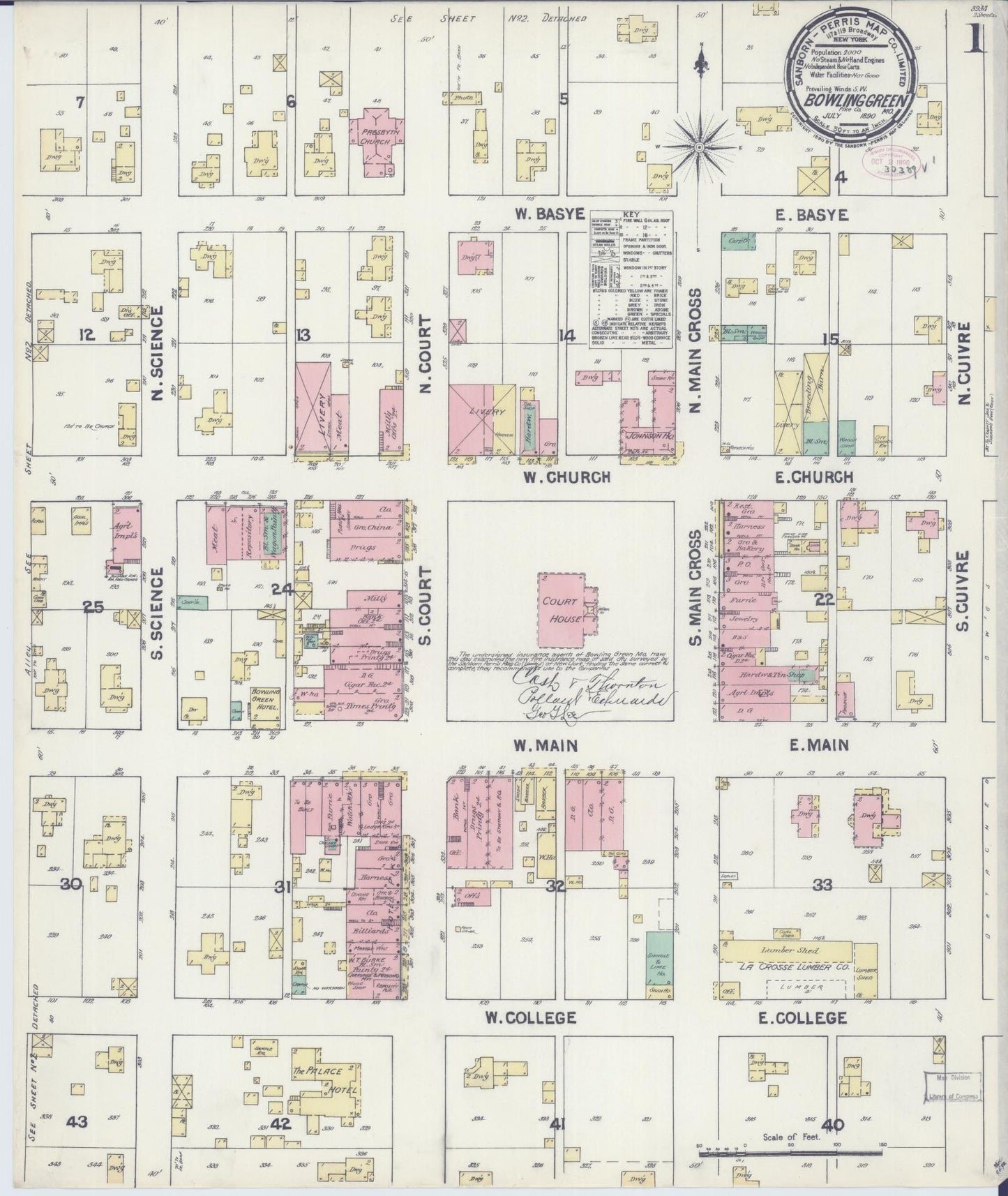 Sanborn Fire Insurance Map from Bowling Green, Pike County, Missouri (1890), Sheet #0001 - Historic Sanborn Fire Insurance Map Print, vintage old map wall art, antique decor, genealogy gift, Missouri Missouri map