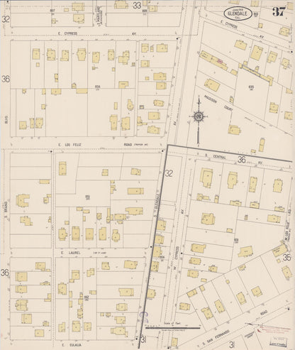 Sanborn Fire Insurance Map from Glendale, Los Angeles County, California (1919), Sheet #0037 - Complete Map Set gallery image, historic Sanborn map, vintage wall art, California California
