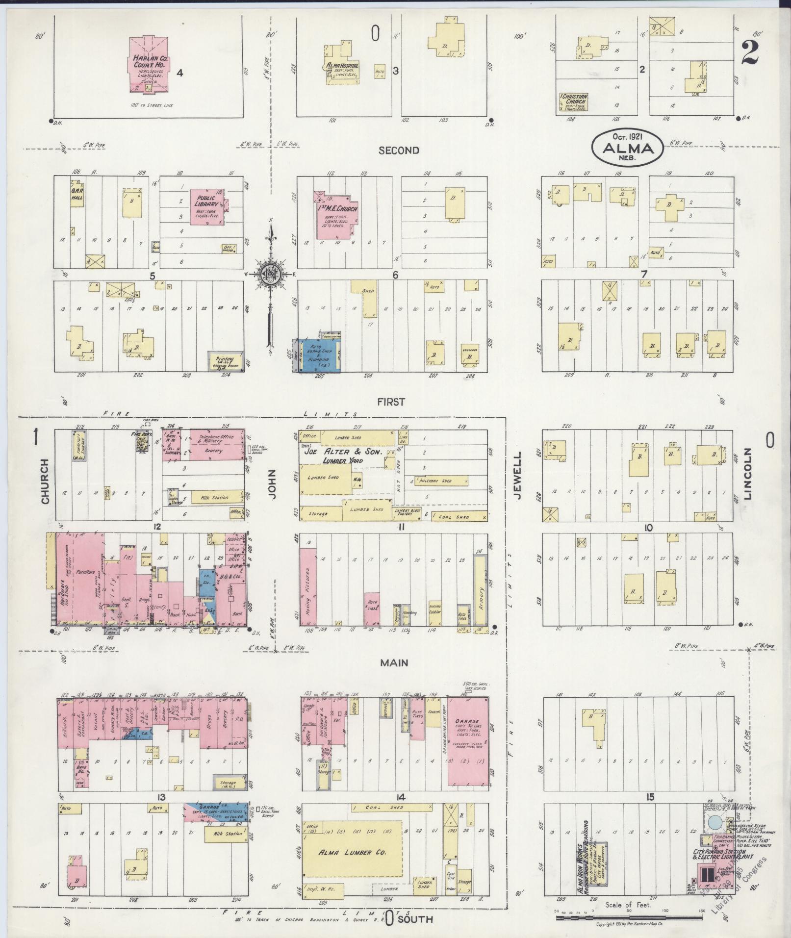 Sanborn Fire Insurance Map from Alma, Harlan County, Nebraska (1921), Sheet #0002 - Complete Map Set gallery image, historic Sanborn map, vintage wall art, Nebraska Nebraska