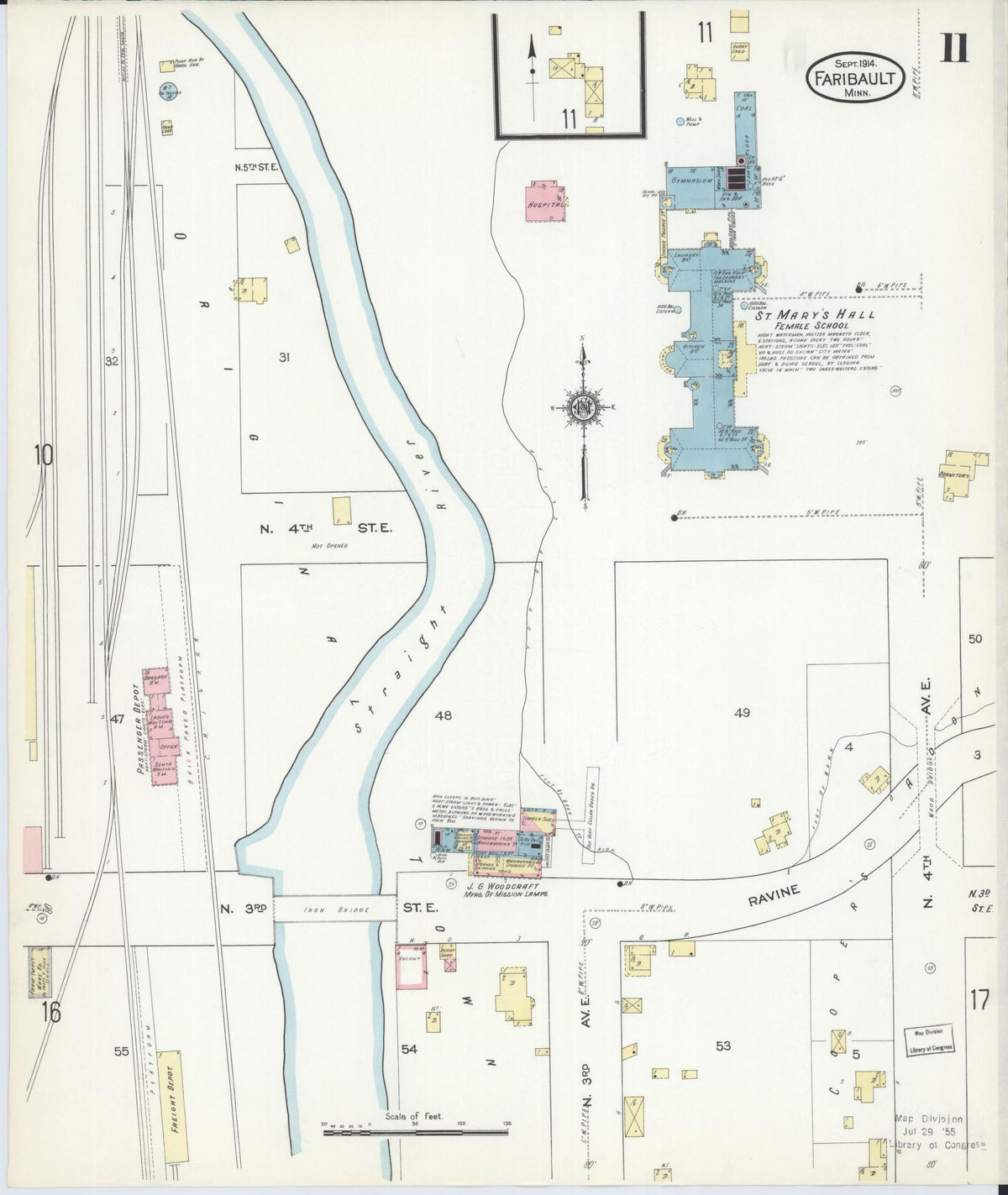 Sanborn Fire Insurance Map from Faribault, Rice County, Minnesota (1914), Sheet #0011 - Historic Sanborn Fire Insurance Map Print, vintage old map wall art, antique decor, genealogy gift, Minnesota Minnesota map