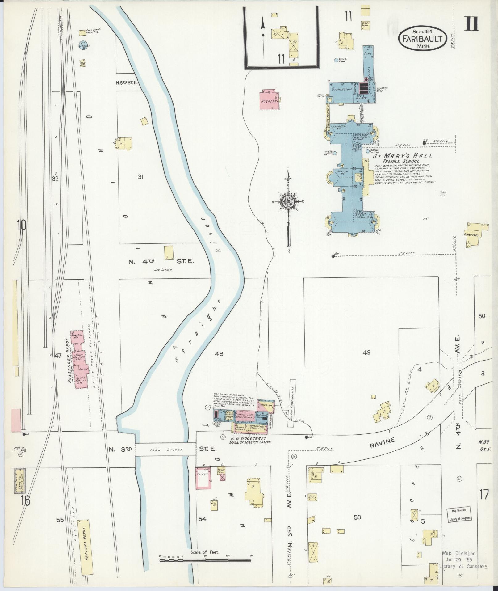 Sanborn Fire Insurance Map from Faribault, Rice County, Minnesota (1914), Sheet #0011 - Historic Sanborn Fire Insurance Map Print, vintage old map wall art, antique decor, genealogy gift, Minnesota Minnesota map