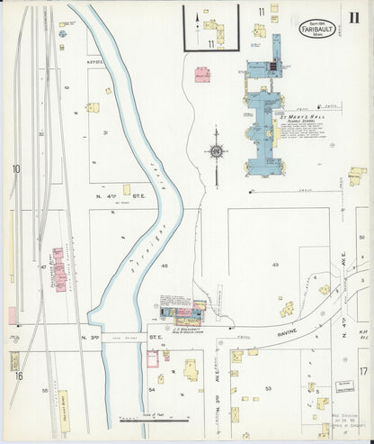 Sanborn Fire Insurance Map from Faribault, Rice County, Minnesota (1914), Sheet #0011 - Historic Sanborn Fire Insurance Map Print, vintage old map wall art, antique decor, genealogy gift, Minnesota Minnesota map