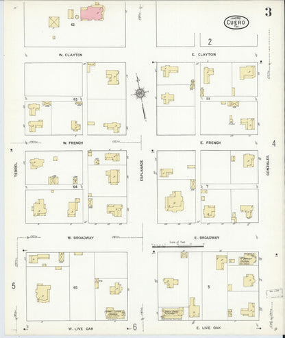 Sanborn Fire Insurance Map from Cuero, De Witt County, Texas (1912), Sheet #0003 - Complete Map Set gallery image, historic Sanborn map, vintage wall art, Texas Texas