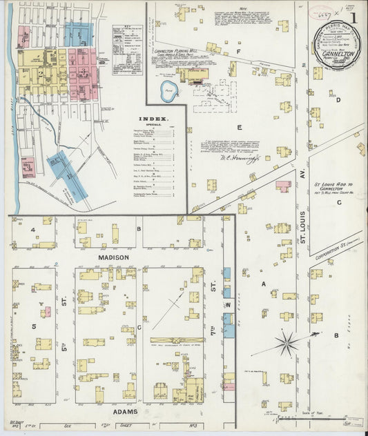 Sanborn Fire Insurance Map from Cannelton, Perry County, Indiana (1892), Sheet #0001 - Historic Sanborn Fire Insurance Map Print, vintage old map wall art, antique decor, genealogy gift, Indiana Indiana map