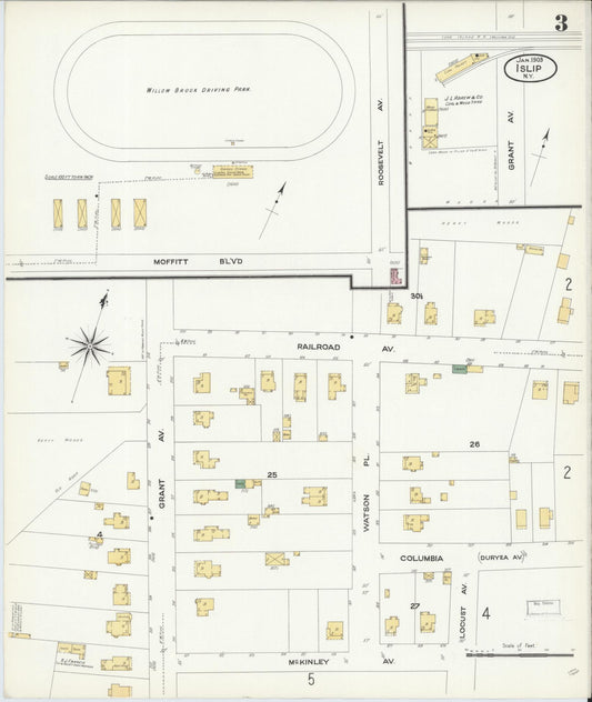 Sanborn Fire Insurance Map from Islip, Suffolk County, New York (1909), Sheet #0003 - Historic Sanborn Fire Insurance Map Print, vintage old map wall art, antique decor, genealogy gift, New York New York map