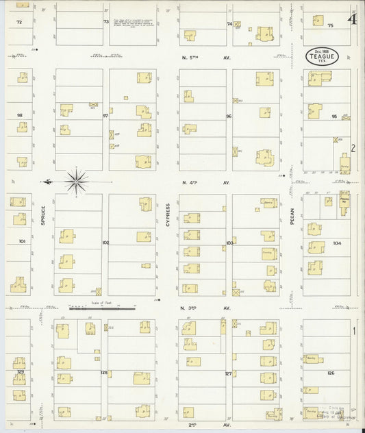 Sanborn Fire Insurance Map from Teague, Freestone County, Texas (1908), Sheet #0004 - Historic Sanborn Fire Insurance Map Print, vintage old map wall art, antique decor, genealogy gift, Texas Texas map