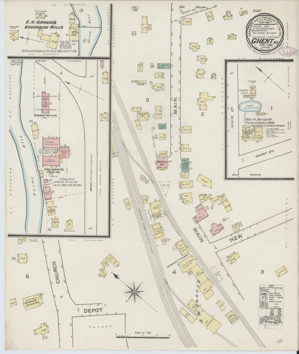 Sanborn Fire Insurance Map from Ghent, Columbia County, New York (1886), Sheet #0001 - Historic Sanborn Fire Insurance Map Print, vintage old map wall art, antique decor, genealogy gift, New York New York map