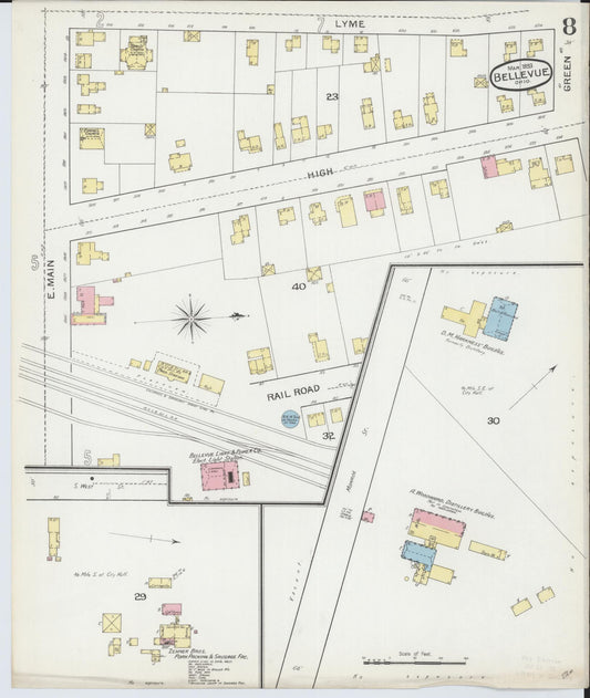 Sanborn Fire Insurance Map from Bellevue, Huron And Sandusky County, Ohio (1893), Sheet #0008 - Historic Sanborn Fire Insurance Map Print, vintage old map wall art, antique decor, genealogy gift, Ohio Ohio map