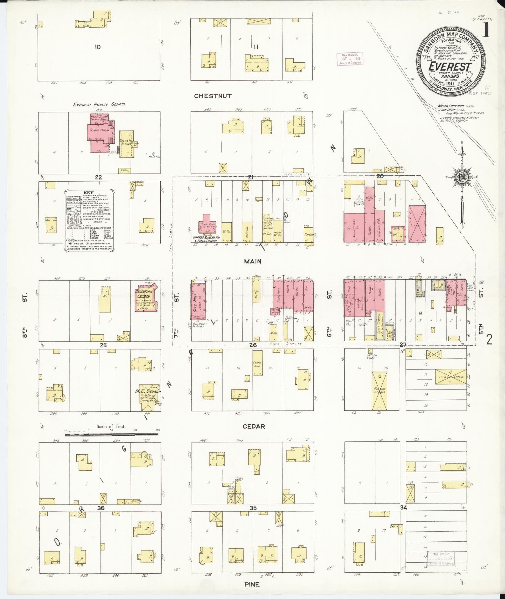 Sanborn Fire Insurance Map from Everest, Brown County, Kansas (1911), Sheet #0001 - Complete Map Set gallery image, historic Sanborn map, vintage wall art, Kansas Kansas