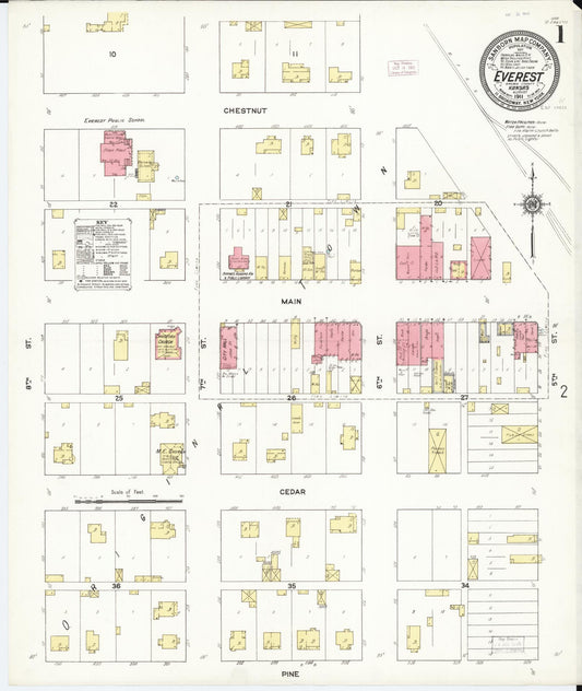 Sanborn Fire Insurance Map from Everest, Brown County, Kansas (1911), Sheet #0001 - Complete Map Set gallery image, historic Sanborn map, vintage wall art, Kansas Kansas