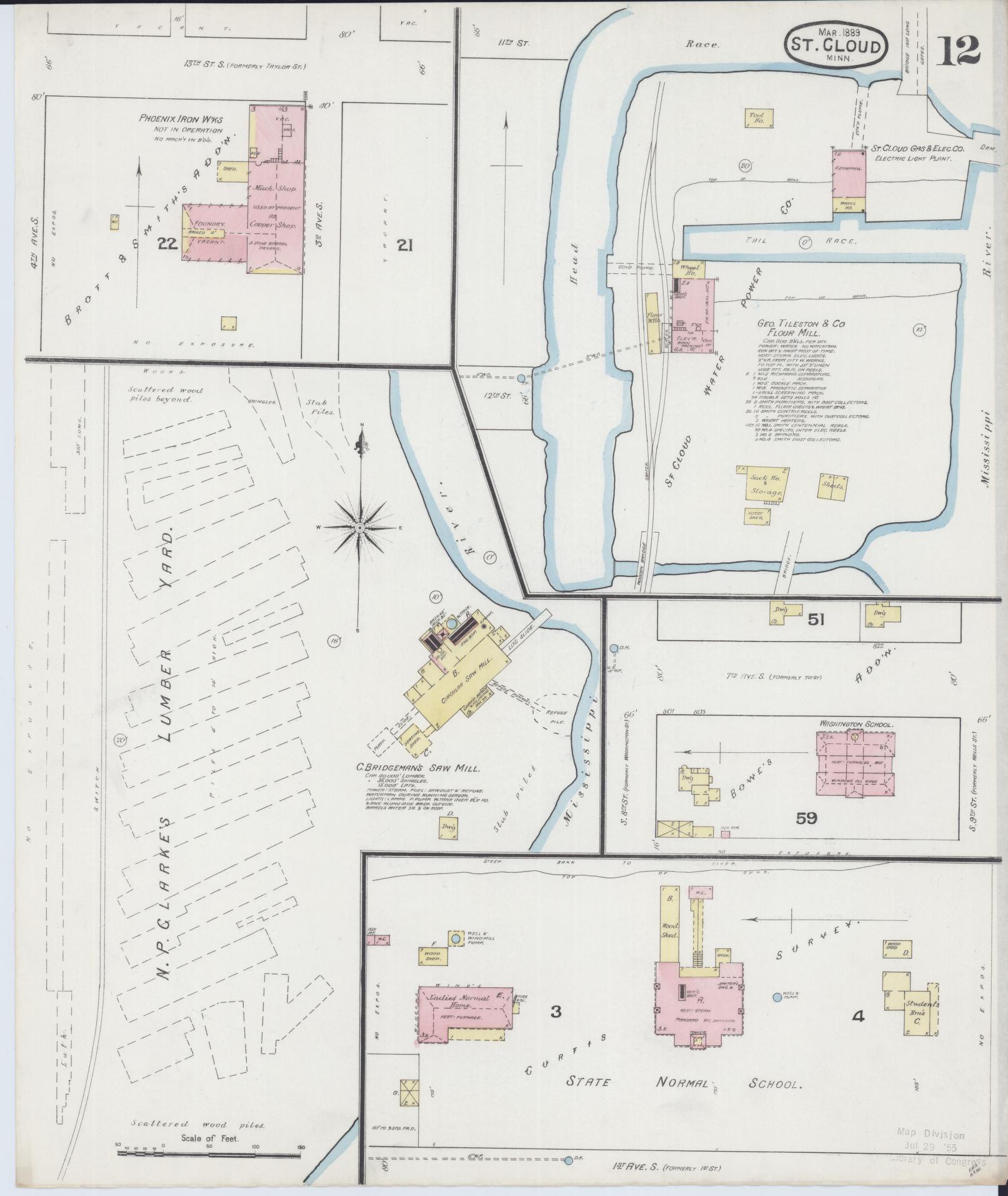 Sanborn Fire Insurance Map from Saint Cloud, Stearns, Benton, and Sherburne Counties, Minnesota (1889), Sheet #0012 - Complete Map Set gallery image, historic Sanborn map, vintage wall art, Minnesota Minnesota