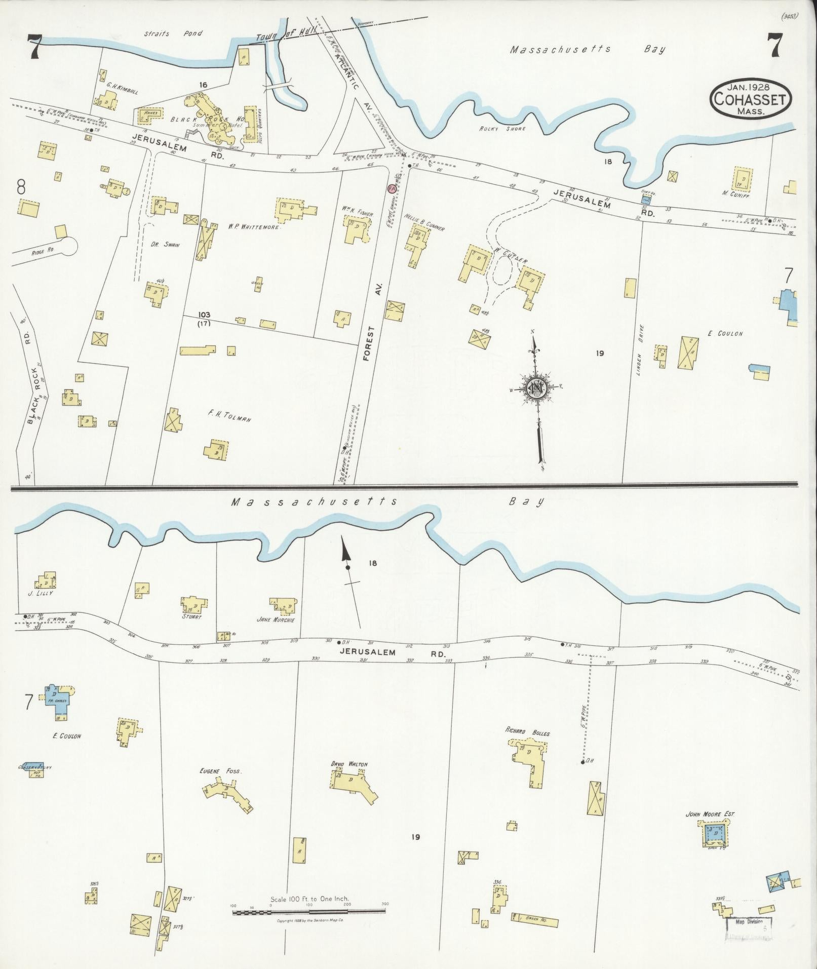 Sanborn Fire Insurance Map from Cohasset, Norfolk County, Massachusetts (1928), Sheet #0007 - Complete Map Set gallery image, historic Sanborn map, vintage wall art, Massachusetts Massachusetts