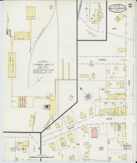 Sanborn Fire Insurance Map from Hattiesburg, Forrest County, Mississippi (1895), Sheet #0002 - Historic Sanborn Fire Insurance Map Print, vintage old map wall art, antique decor, genealogy gift, Mississippi Mississippi map
