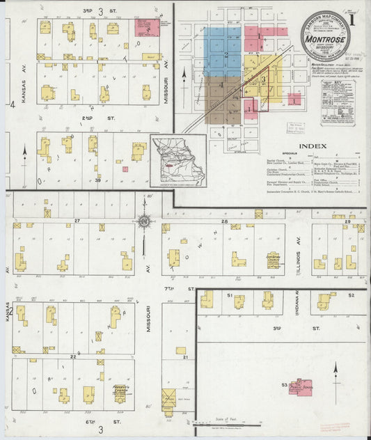 Sanborn Fire Insurance Map from Montrose, Henry County, Missouri (1918), Sheet #0001 - Historic Sanborn Fire Insurance Map Print, vintage old map wall art, antique decor, genealogy gift, Missouri Missouri map