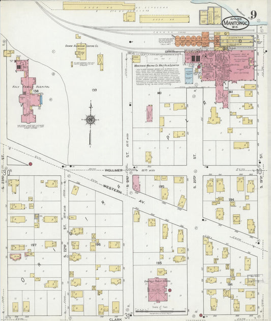 Sanborn Fire Insurance Map from Manitowoc, Manitowoc County, Wisconsin (1919), Sheet #0009 - Historic Sanborn Fire Insurance Map Print, vintage old map wall art, antique decor, genealogy gift, Wisconsin Wisconsin map