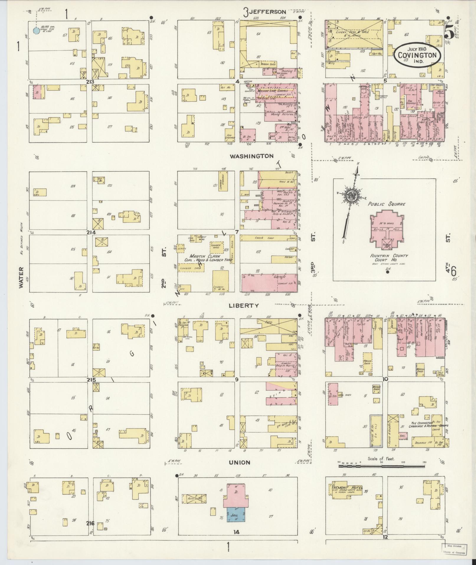 Sanborn Fire Insurance Map from Covington, Fountain County, Indiana (1910), Sheet #0005 - Complete Map Set gallery image, historic Sanborn map, vintage wall art, Indiana Indiana