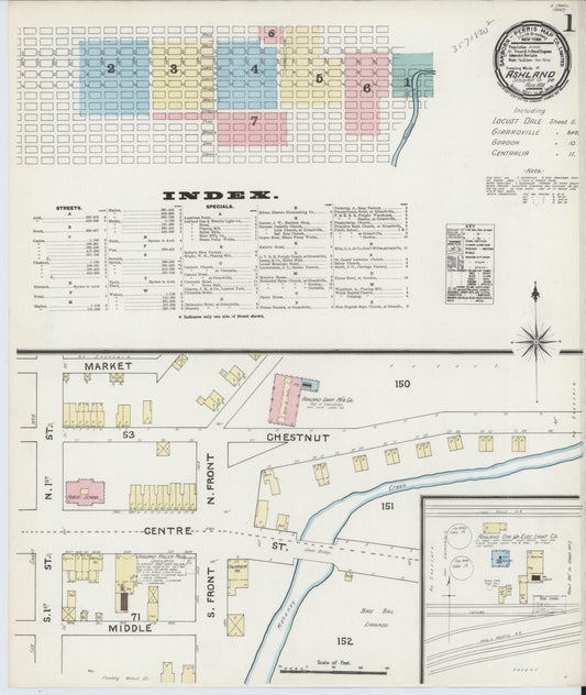 Sanborn Fire Insurance Map from Ashland, Schuylkill County, Pennsylvania (1891), Sheet #0001 - Historic Sanborn Fire Insurance Map Print, vintage old map wall art, antique decor, genealogy gift, Pennsylvania Pennsylvania map