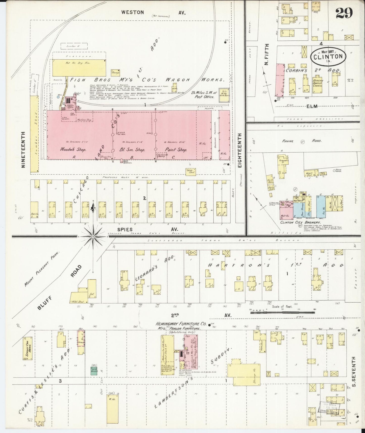 Sanborn Fire Insurance Map from Clinton, Clinton County, Iowa (1897), Sheet #0029 - Historic Sanborn Fire Insurance Map Print, vintage old map wall art