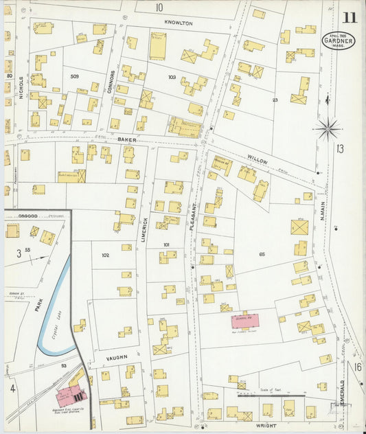 Sanborn Fire Insurance Map from Gardner, Worcester County, Massachusetts (1905), Sheet #0011 - Historic Sanborn Fire Insurance Map Print, vintage old map wall art, antique decor, genealogy gift, Massachusetts Massachusetts map