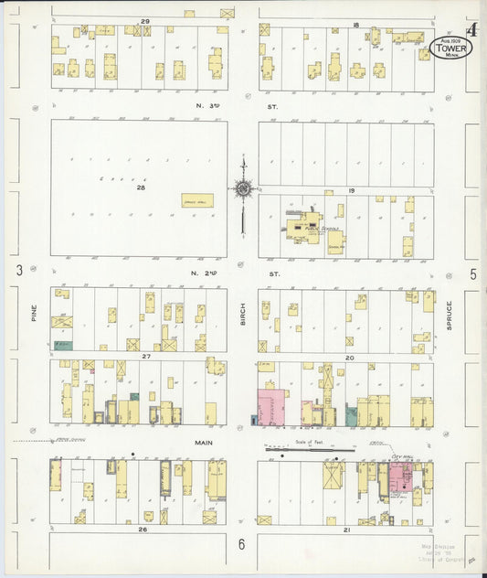 Sanborn Fire Insurance Map from Tower, Saint Louis County, Minnesota (1909), Sheet #0004 - Historic Sanborn Fire Insurance Map Print, vintage old map wall art, antique decor, genealogy gift, Minnesota Minnesota map