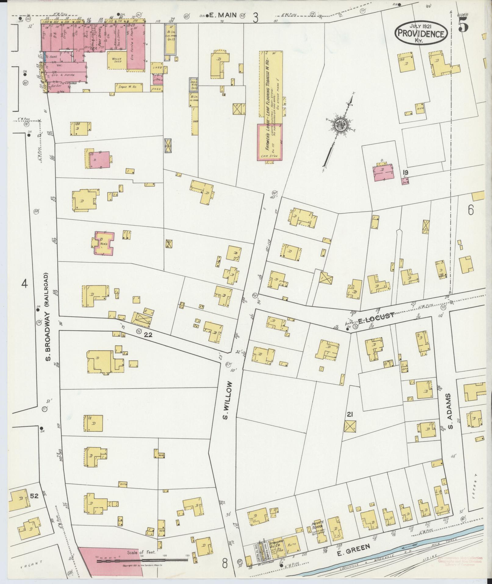 Sanborn Fire Insurance Map from Providence, Webster County, Kentucky (1921), Sheet #0005 - Complete Map Set gallery image, historic Sanborn map, vintage wall art, Kentucky Kentucky