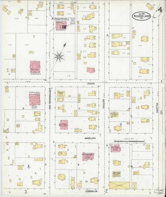 Sanborn Fire Insurance Map from Rensselaer, Jasper County, Indiana (1904), Sheet #0004 - Historic Sanborn Fire Insurance Map Print, vintage old map wall art, antique decor, genealogy gift, Indiana Indiana map
