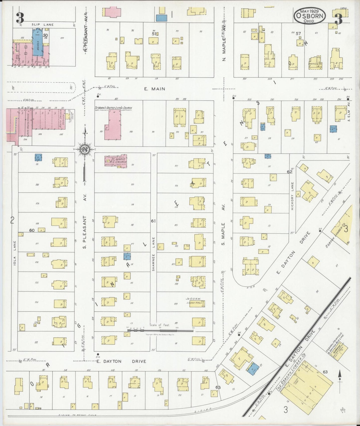 Sanborn Fire Insurance Map from Osborn, Greene County, Ohio (1929), Sheet #0003 - Historic Sanborn Fire Insurance Map Print, vintage old map wall art, antique decor, genealogy gift, Ohio Ohio map