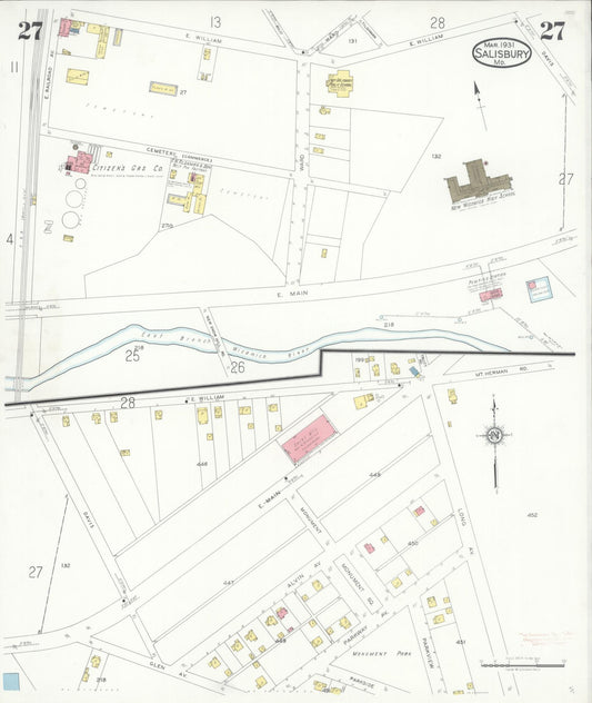 Sanborn Fire Insurance Map from Salisbury, Wicomico County, Maryland (1931), Sheet #0027 - Historic Sanborn Fire Insurance Map Print, vintage old map wall art