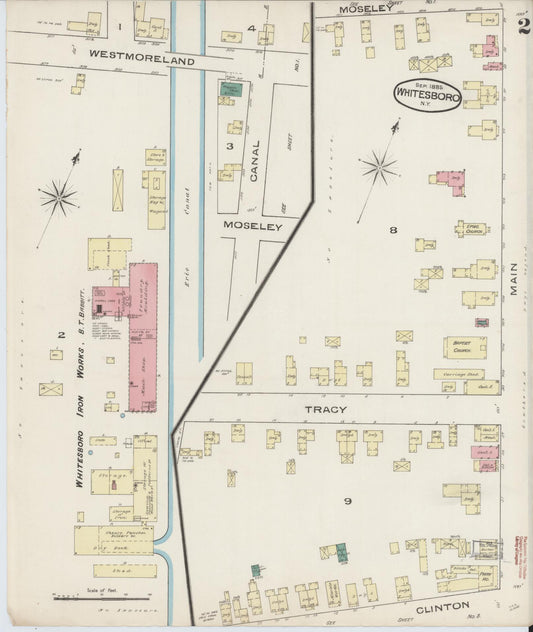 Sanborn Fire Insurance Map from Whitesboro, Oneida County, New York (1885), Sheet #0002 - Historic Sanborn Fire Insurance Map Print, vintage old map wall art, antique decor, genealogy gift, New York New York map
