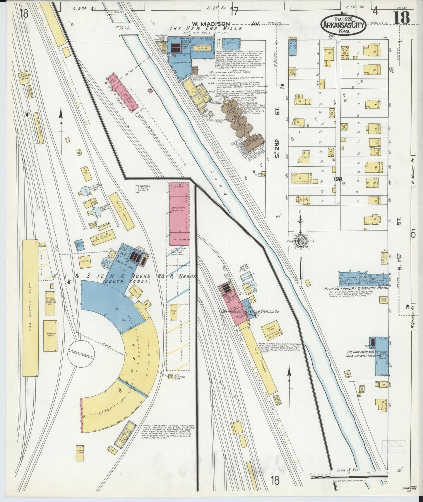 Sanborn Fire Insurance Map from Arkansas City, Cowley County, Kansas (1920), Sheet #0018 - Historic Sanborn Fire Insurance Map Print, vintage old map wall art, antique decor, genealogy gift, Kansas Kansas map
