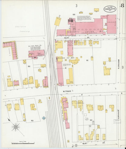 Sanborn Fire Insurance Map from Charlotte, Mecklenburg County, North Carolina (1900), Sheet #0008 - Historic Sanborn Fire Insurance Map Print, vintage old map wall art, antique decor, genealogy gift, North Carolina North Carolina map
